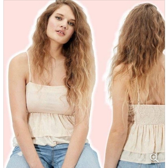 NWT American Eagle OUTFITTERS cream velvet smocked tiered tank top size XS - Picture 1 of 5